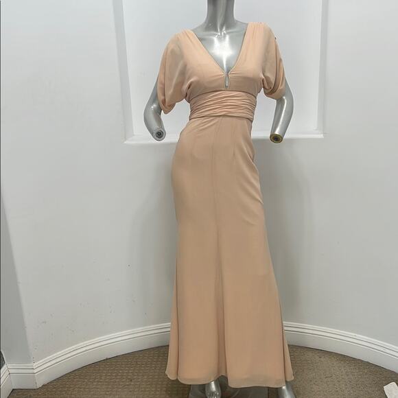 BARIANO Dresses & Skirts - BARIANO Australia  Corine Drape Sleeve Plunged V-neck Peach Maxi Gown Size 2